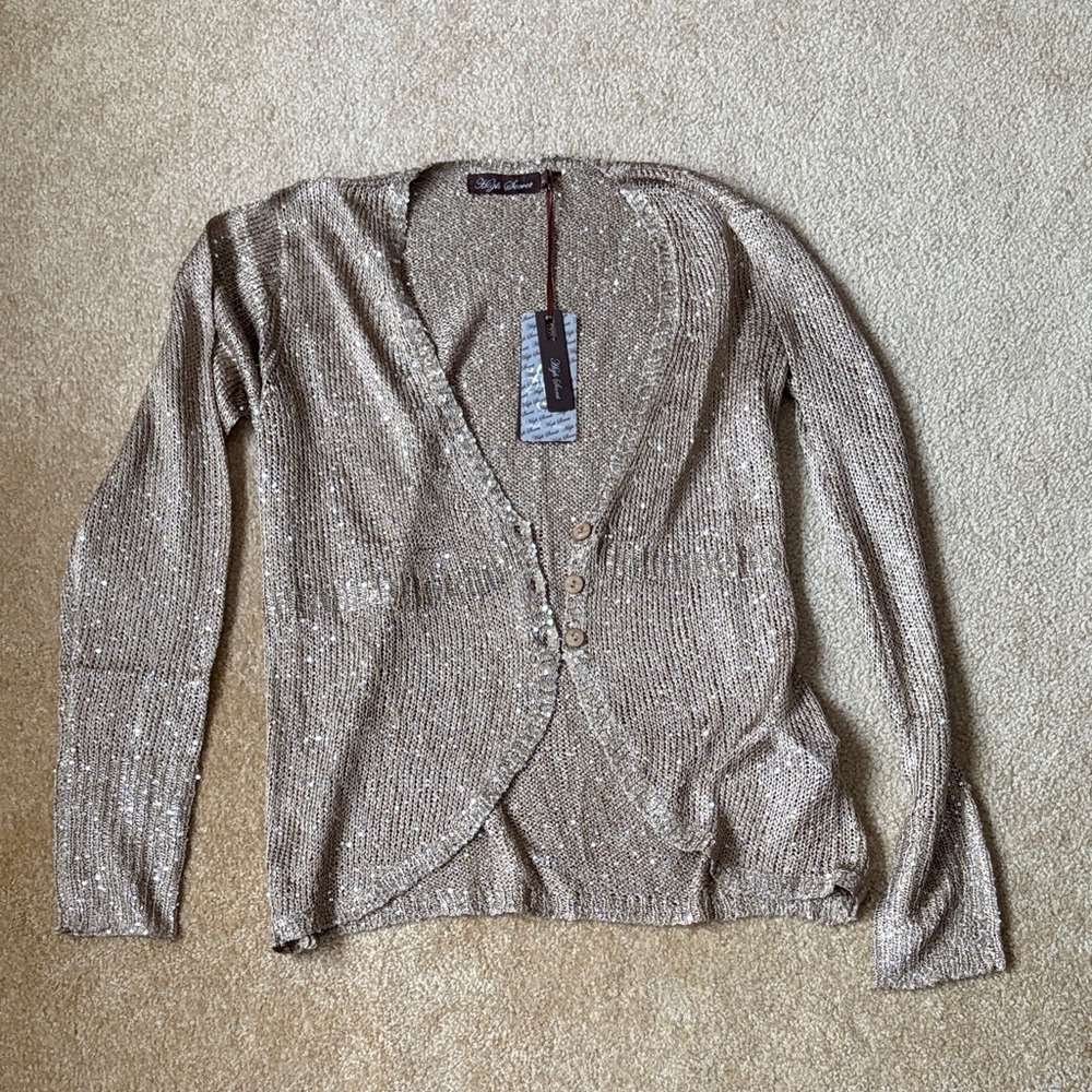 Chic Metallic Knit Cardigan high secret large nwt sparkly sequin